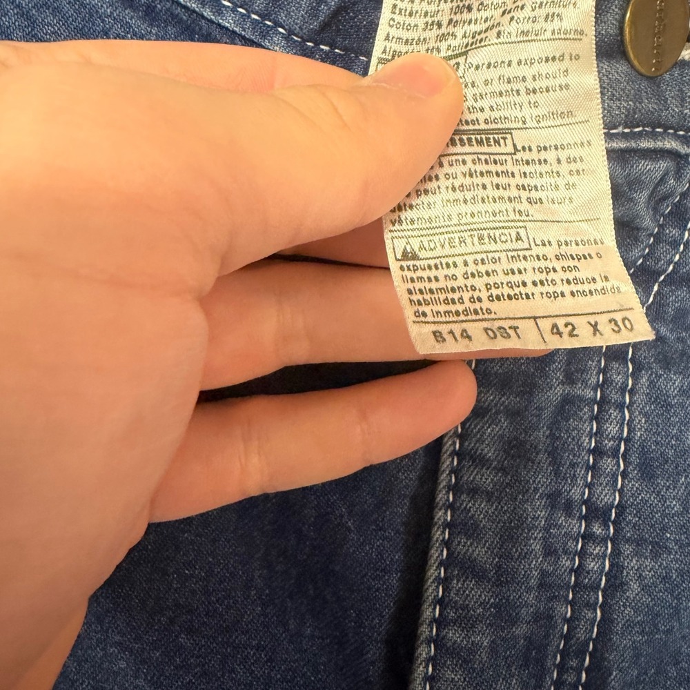 Carhartt B14 DST‎ Flannel Lined Carpenter Jeans Mens 42x30 Blue Denim Dungaree - Picture 3 of 6